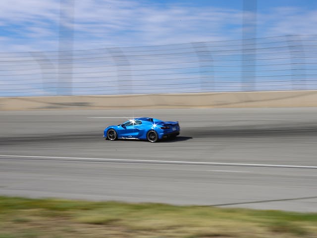 Corvette E-Ray track action blue