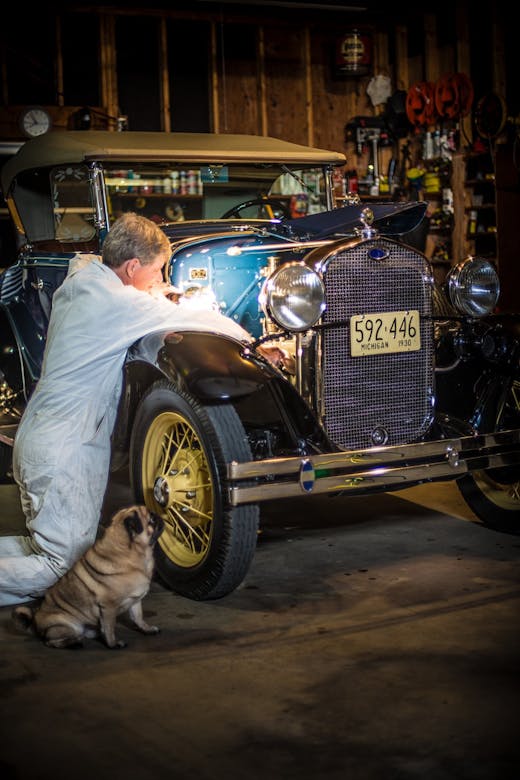 1930 Ford Model A in garage