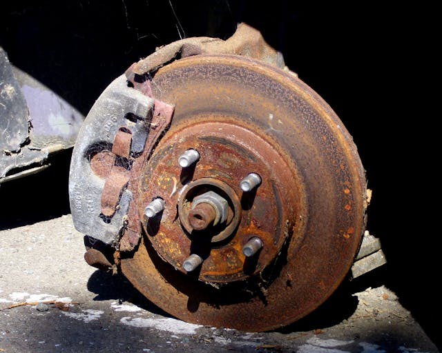 abandoned car rusty brakes