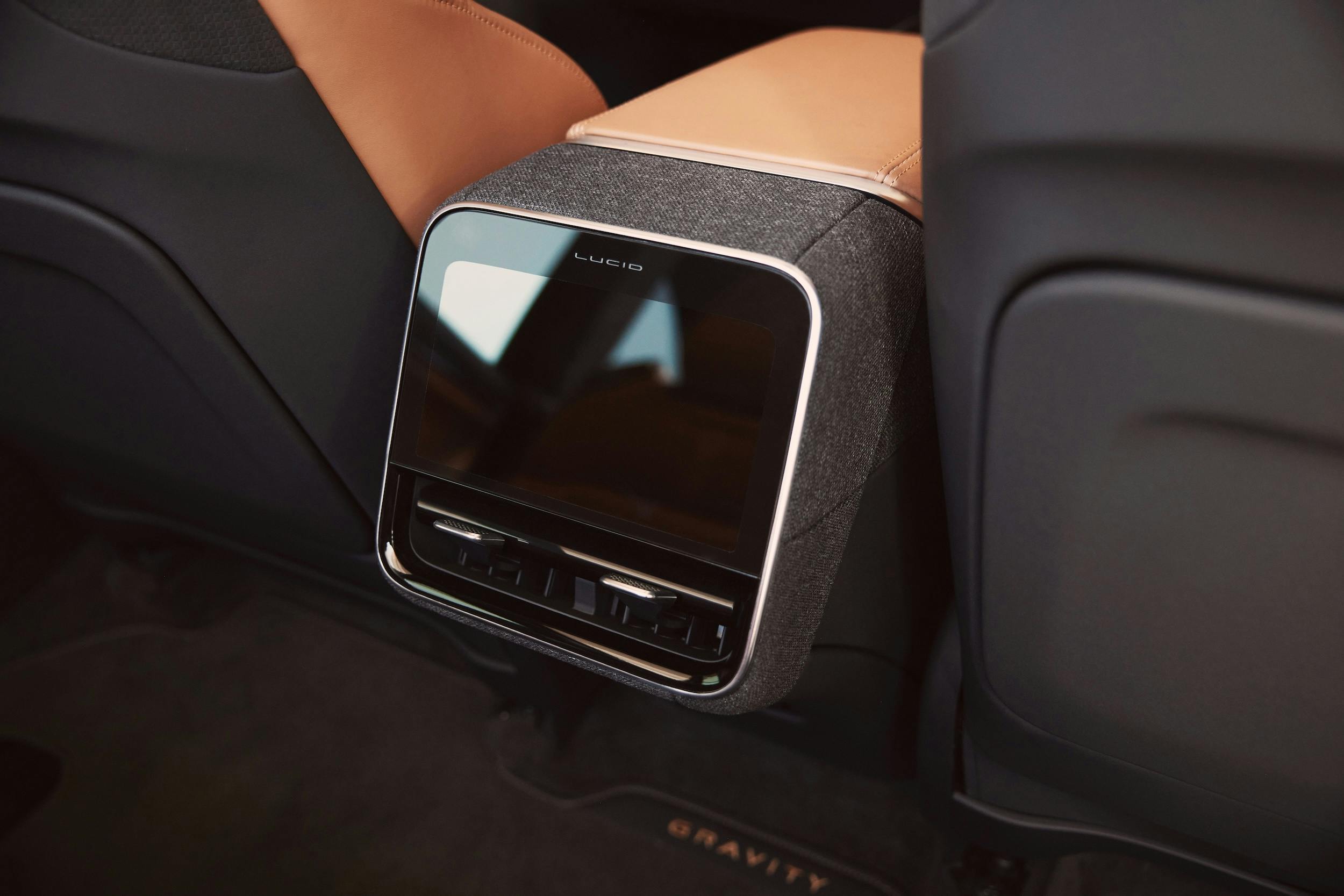 Lucid Gravity SEV EV interior center console rear seat screen