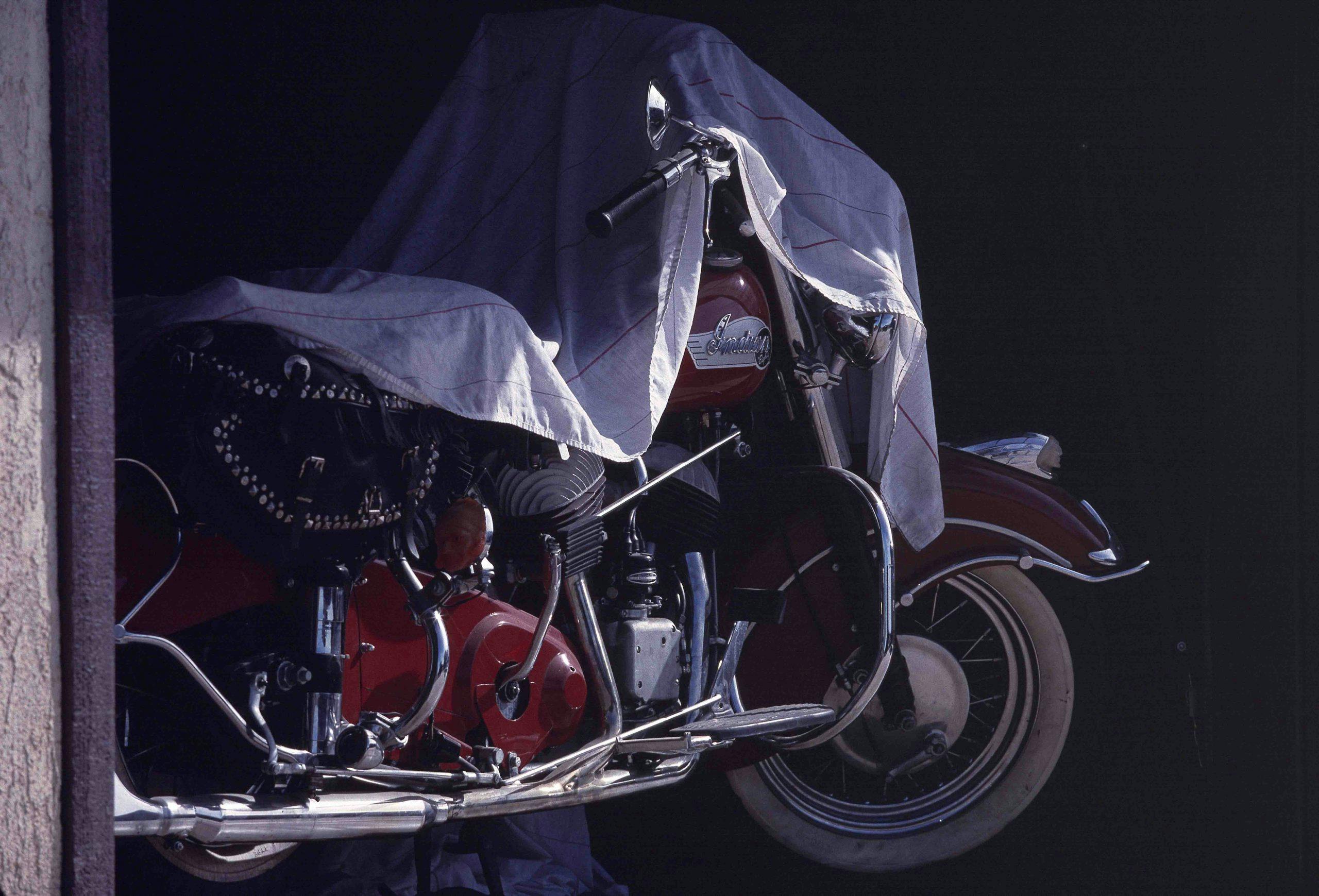 Indian Chief motorcycle cruiser under cover
