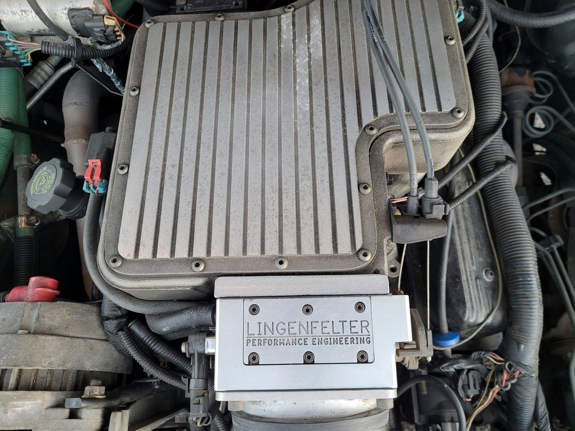1995 Chevrolet Impala SS Lingenfelter underhood Lingenfelter badge detail