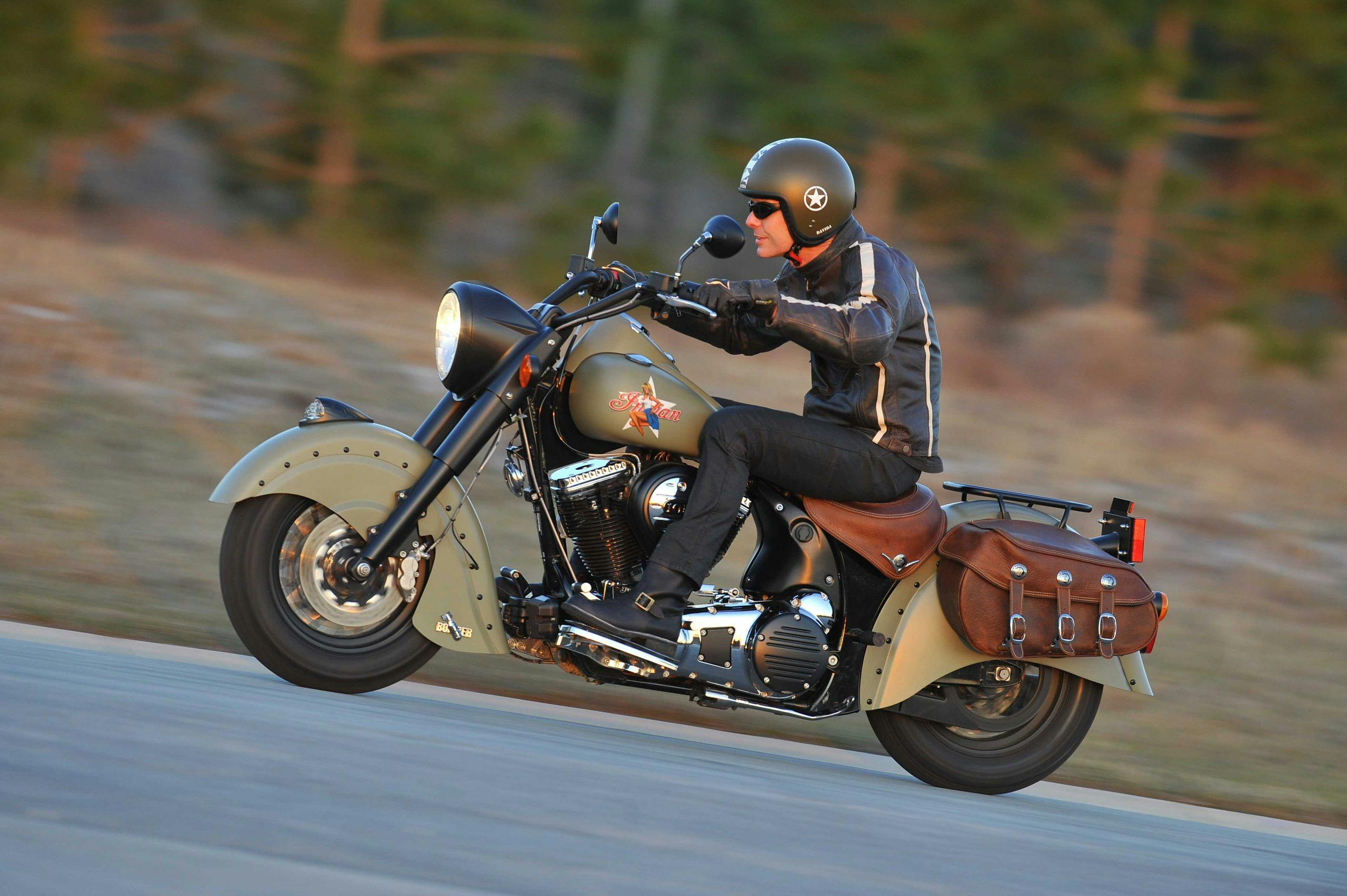 Indian Chief motorcycle cruiser riding action