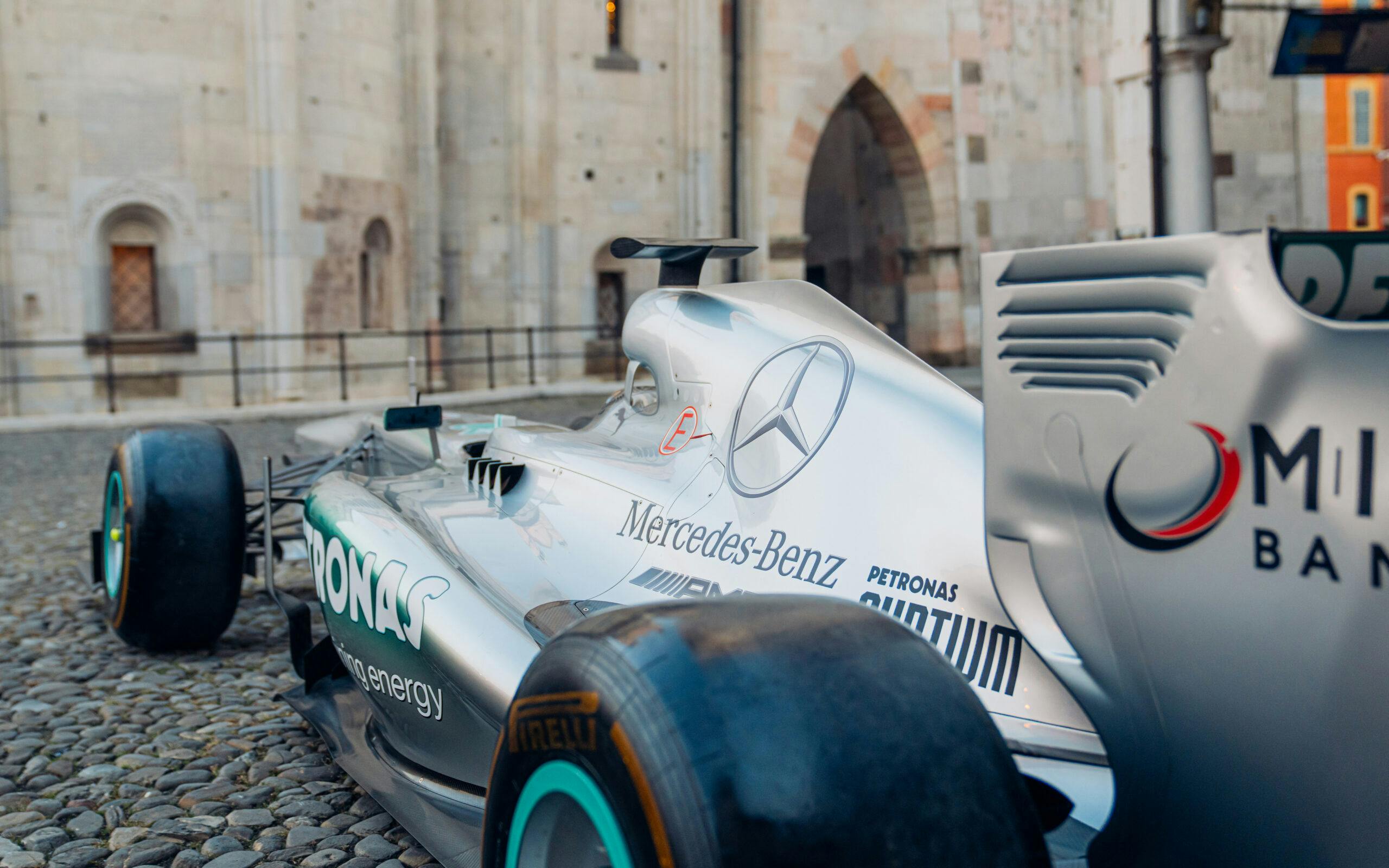 2013-Mercedes-AMG-Petronas-F1 car rear there quarter in close