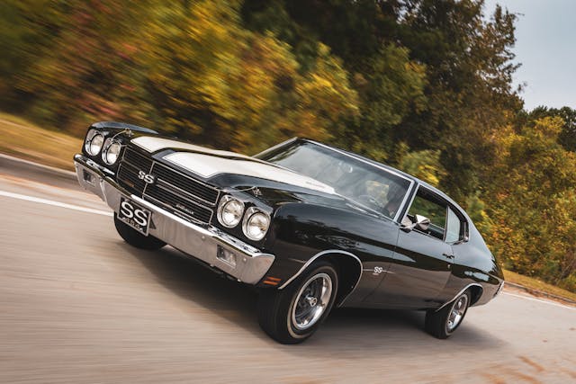 Chevrolet Chevelle front three quarter driving action