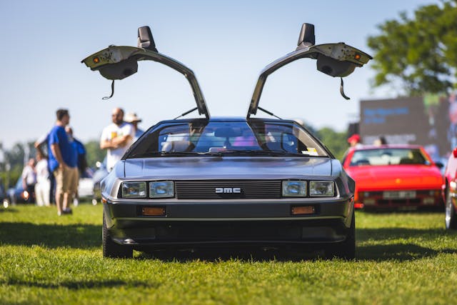 Greenwich Concours event DeLorean DMC12 front doors up