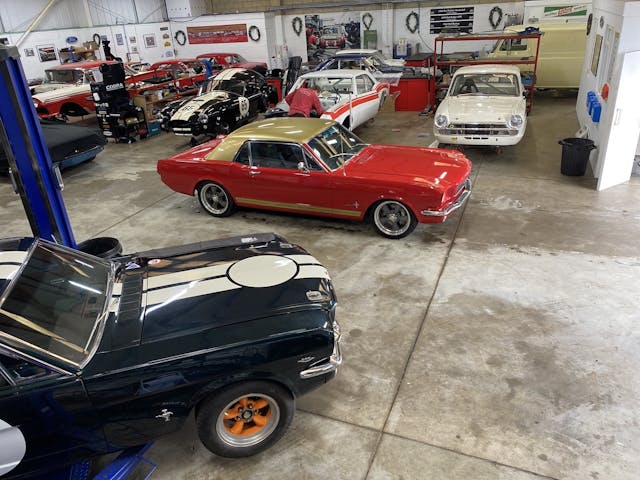 Alan Mann Mustang AMR7 interior garage high angle side