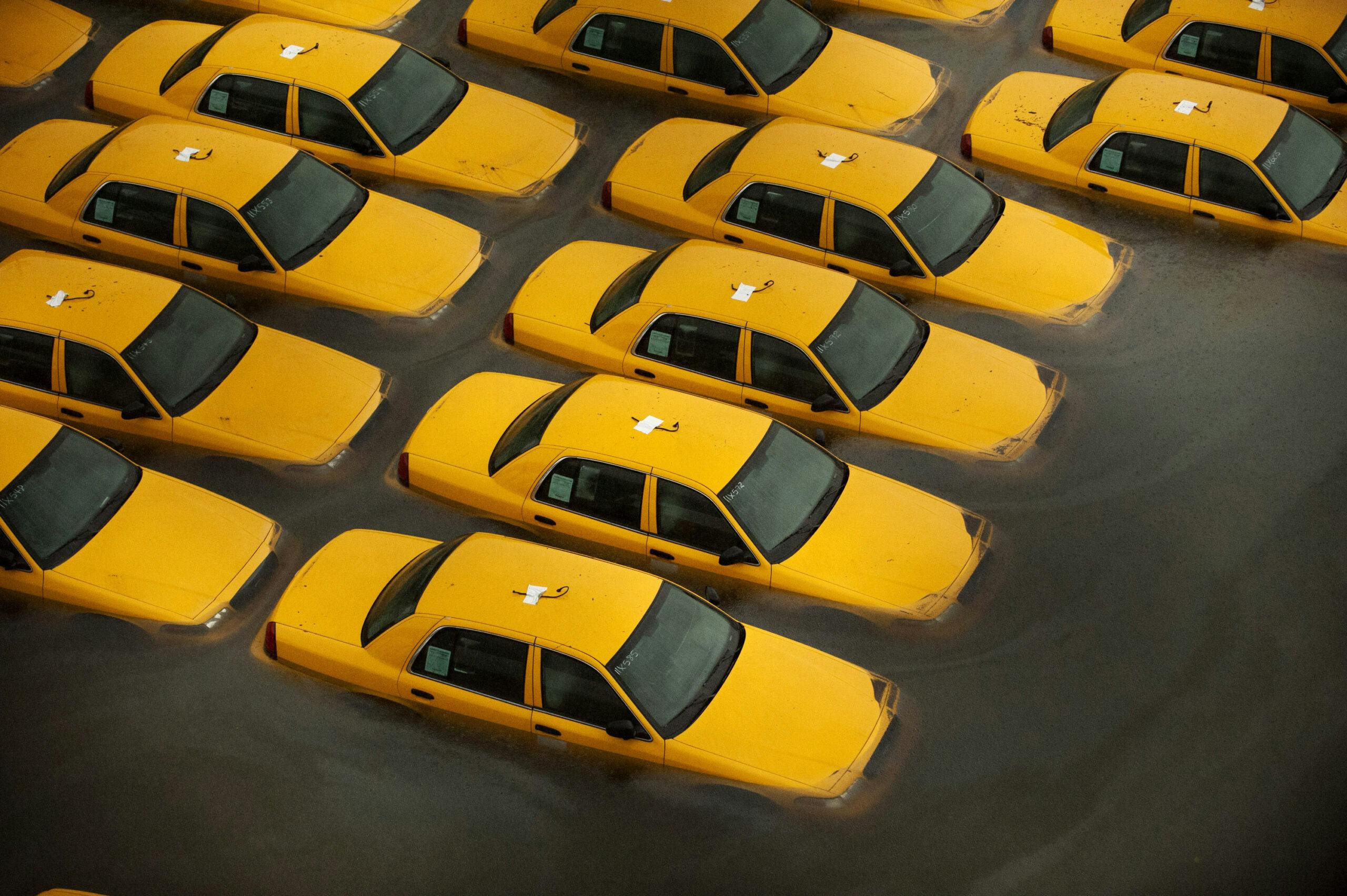 Hurricane Sandy New York City Crown Vic cabs underwater high angle fronts