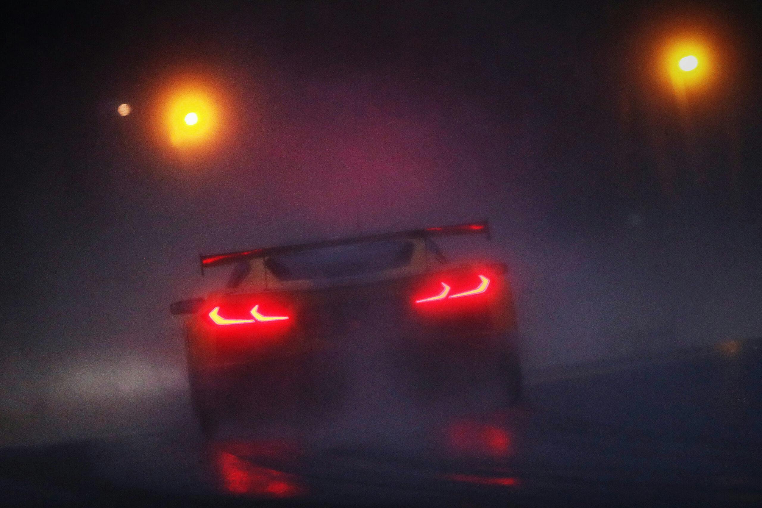 Le Mans 24 Hour Race C8.R rear action rain dark
