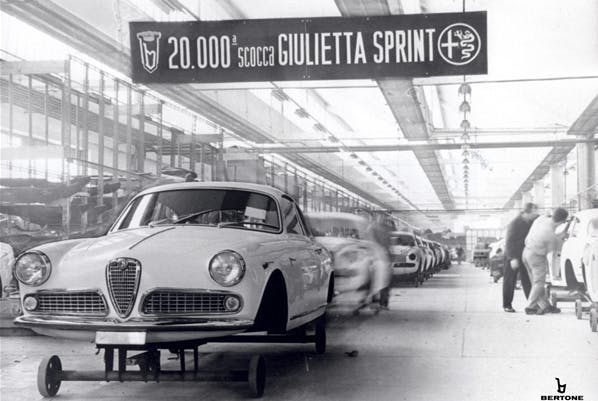 Bertone factory interior Giulietta Spring bodies