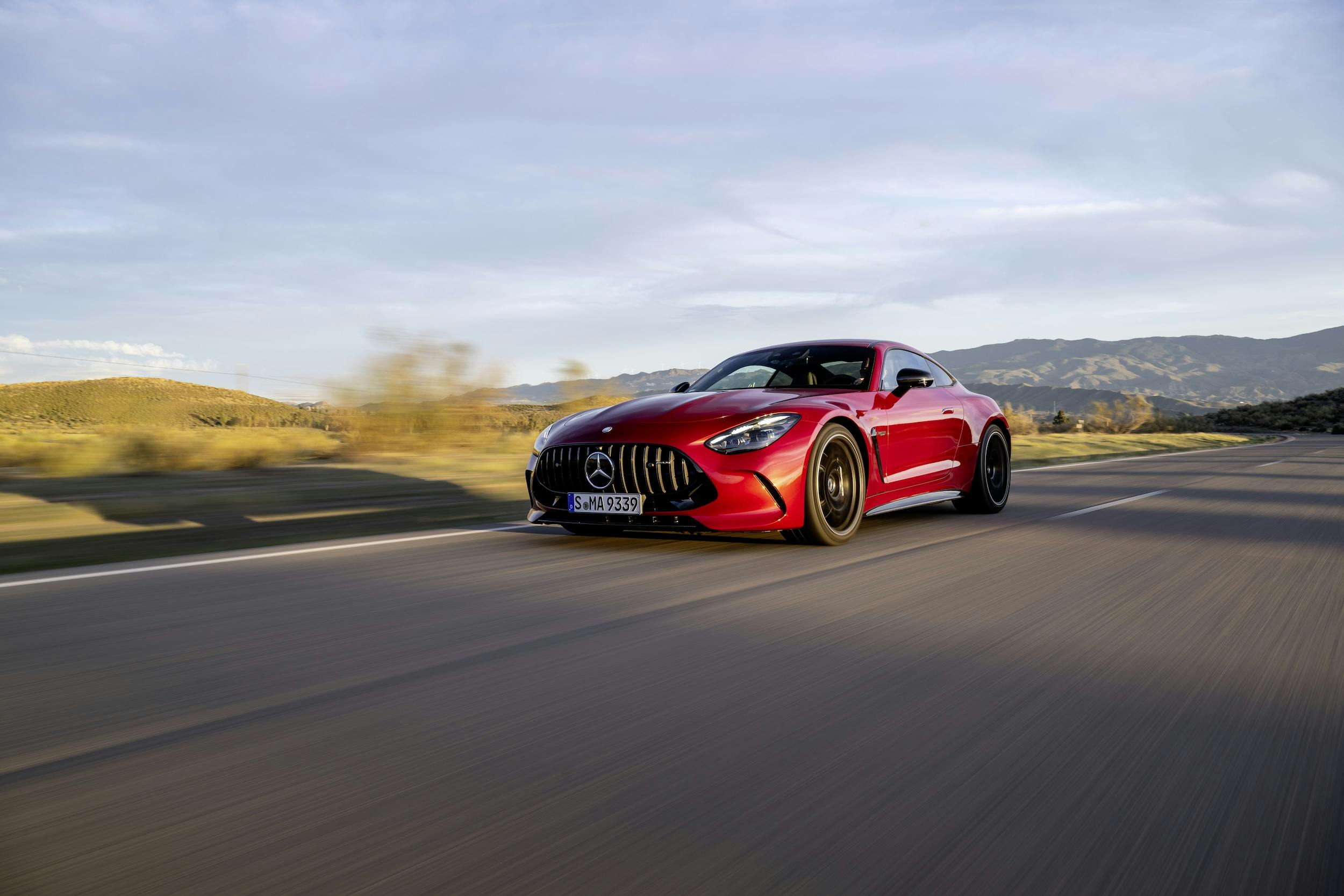 Mercedes-AMG AMG GT 63 4MATIC+ Coupe front three quarter driving action wide