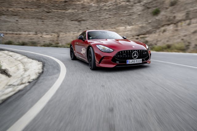 Mercedes-AMG AMG GT 63 4MATIC+ Coupe front three quarter driving action cornering