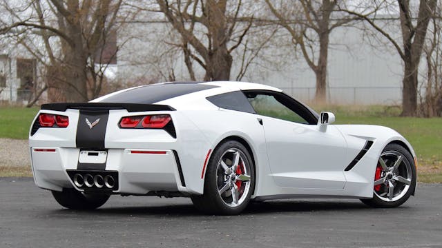 2014 C7 Corvette Stingray Coupe rear three quarter white