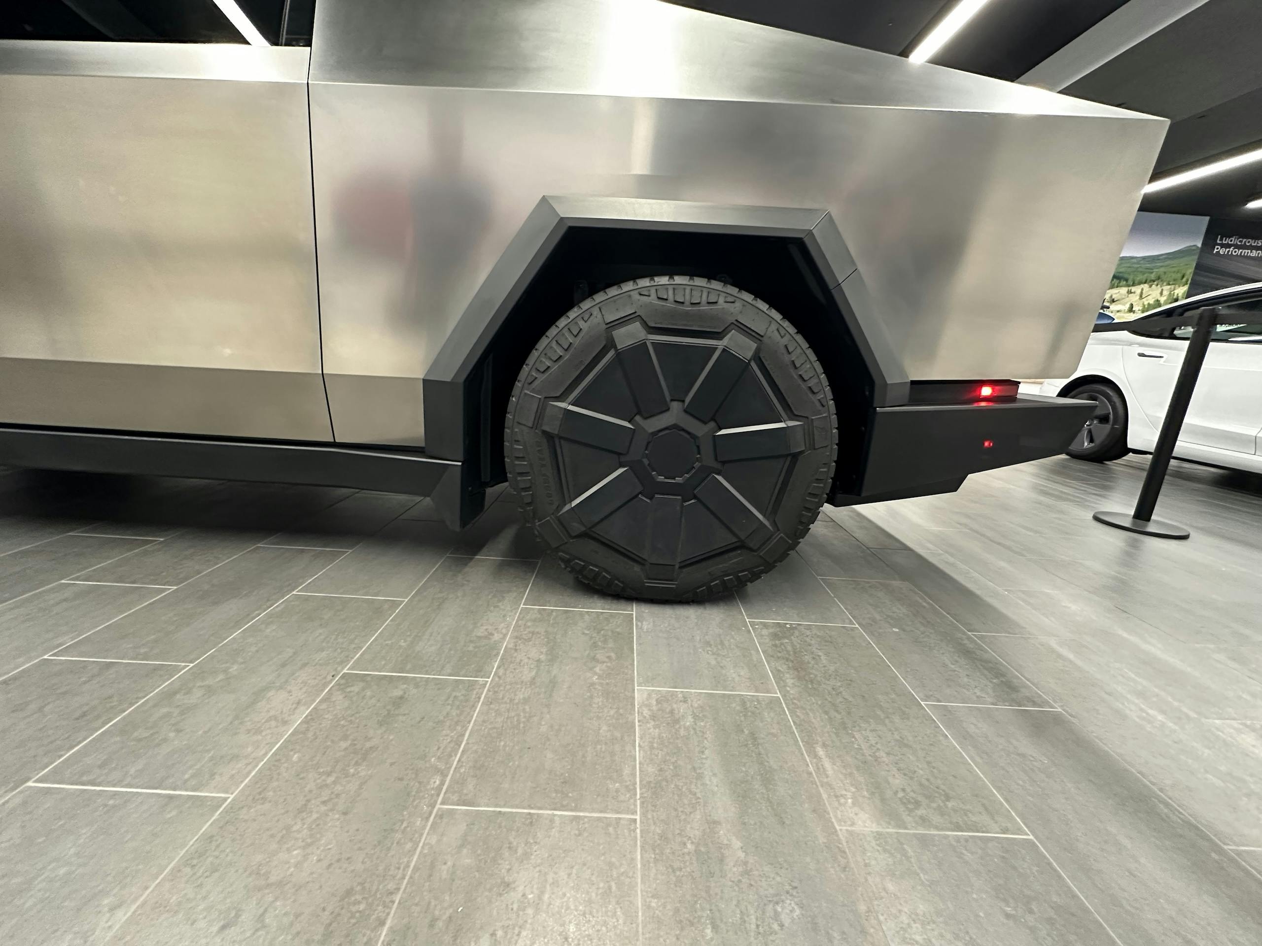 Tesla Cybertruck store display wheel tire
