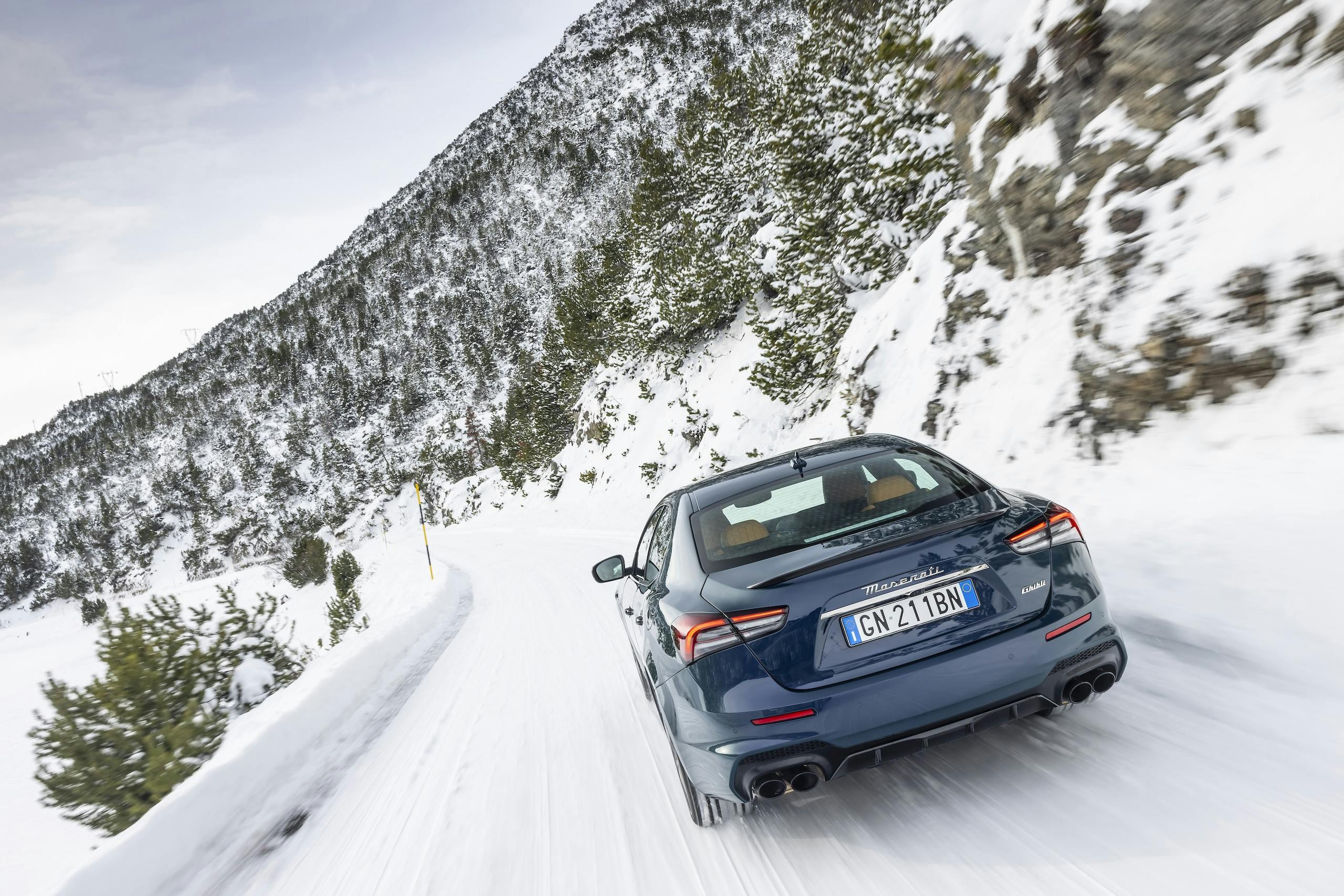 2024 Maserati Ghibli 334 Ultima snow driving action rear