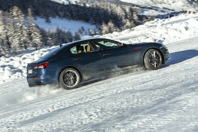 2024 Maserati Ghibli 334 Ultima snow driving action drift