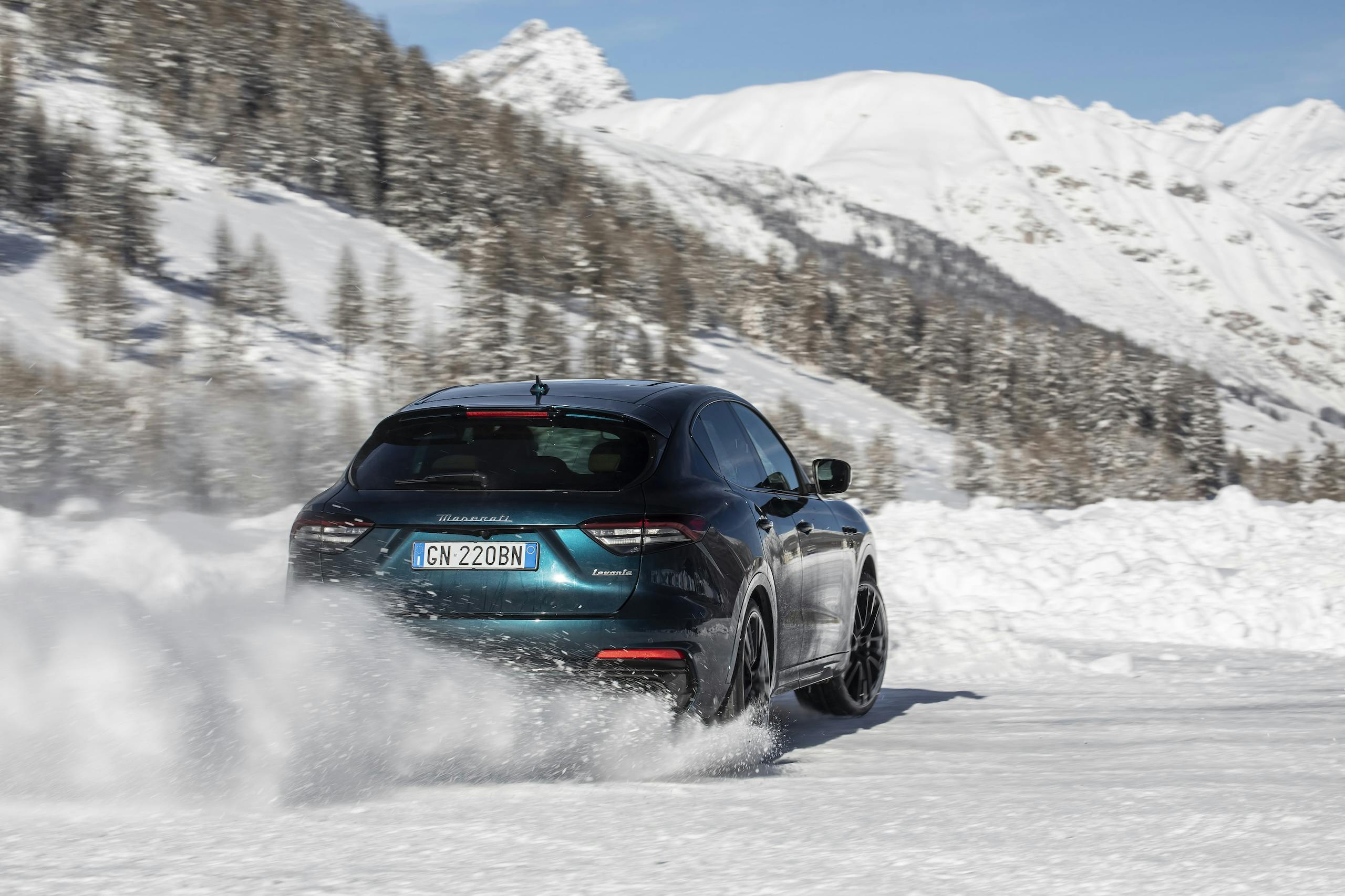 2024 Maserati Levante Ultima crossover suv driving action rear snow drift