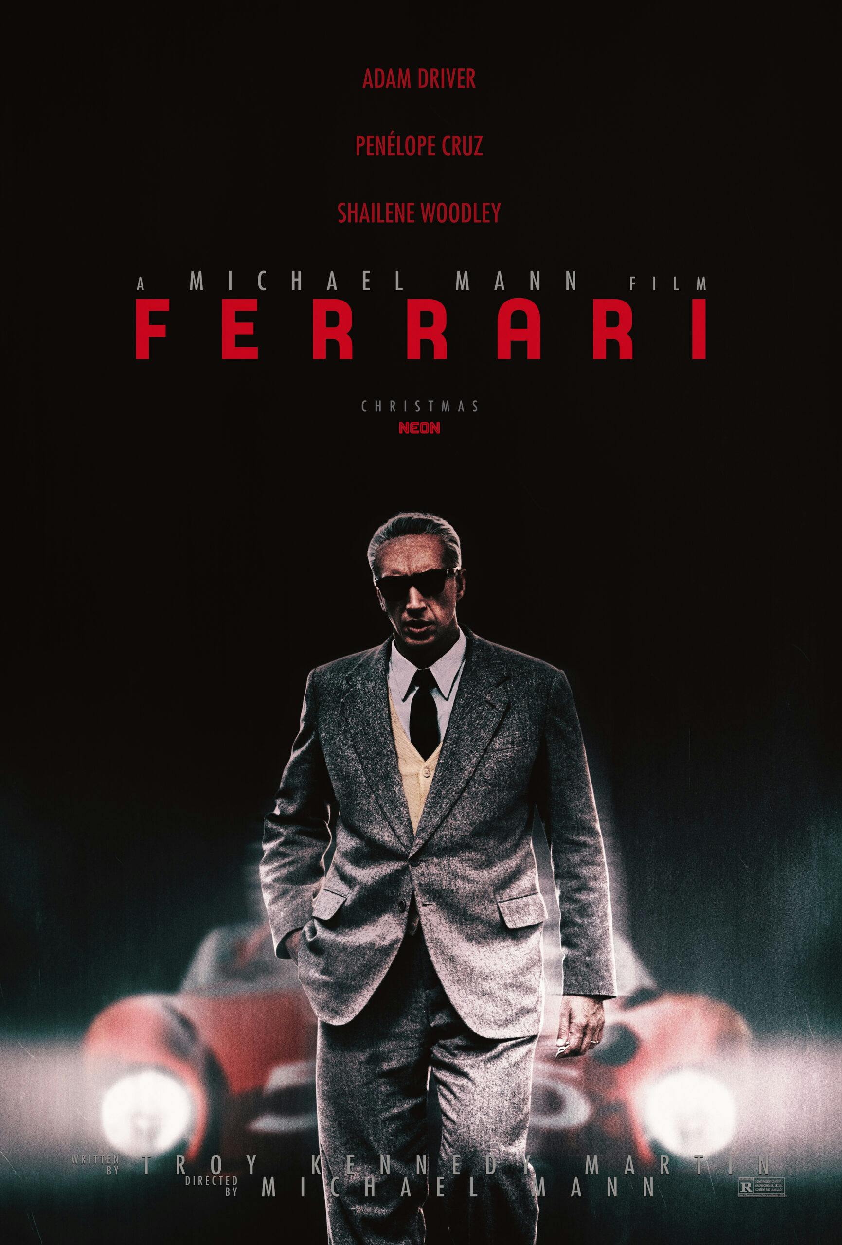 Ferrari film poster art Driver as Enzo on black