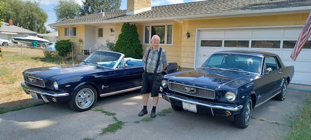 1966 Ford Mustang owner Butler with his hardtop and convertible