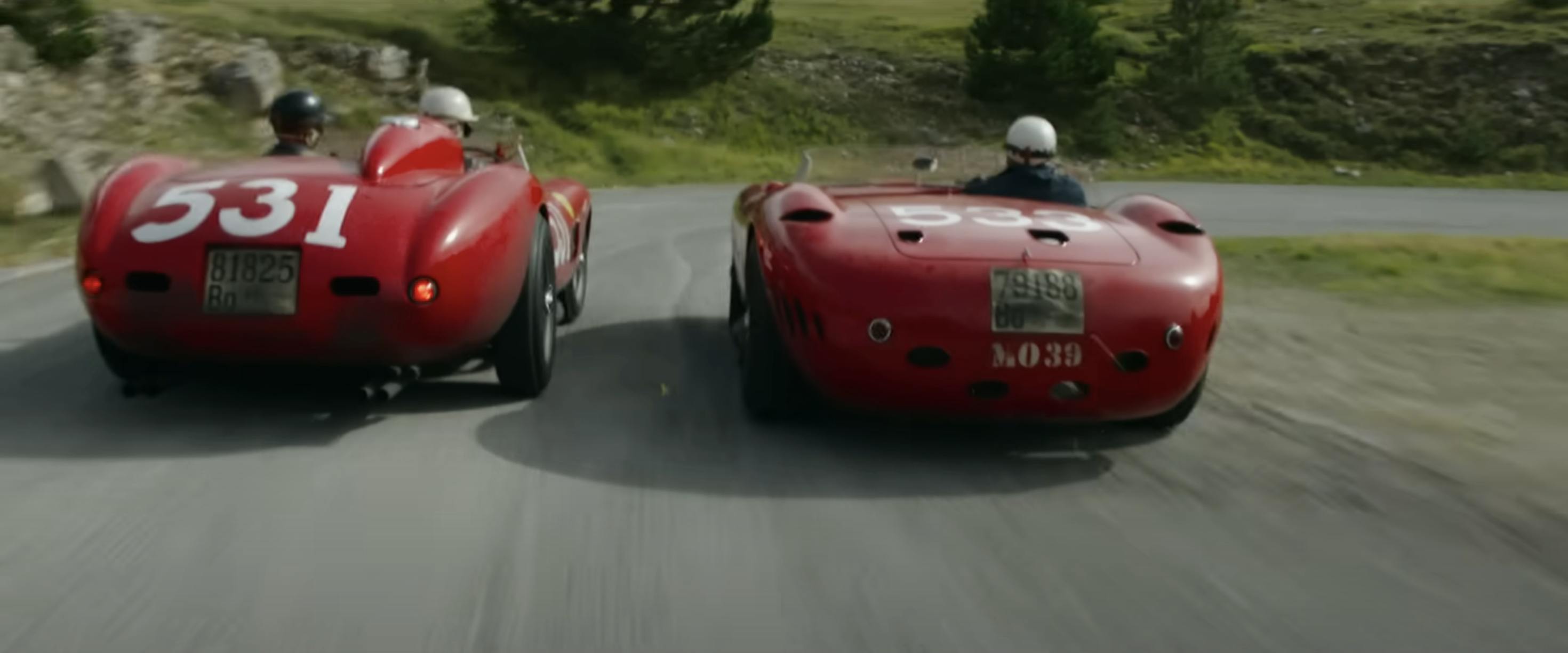 Ferrari film racing action still turn in pass