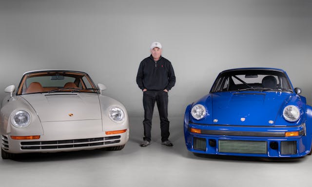 Canepa between two Porsches studio