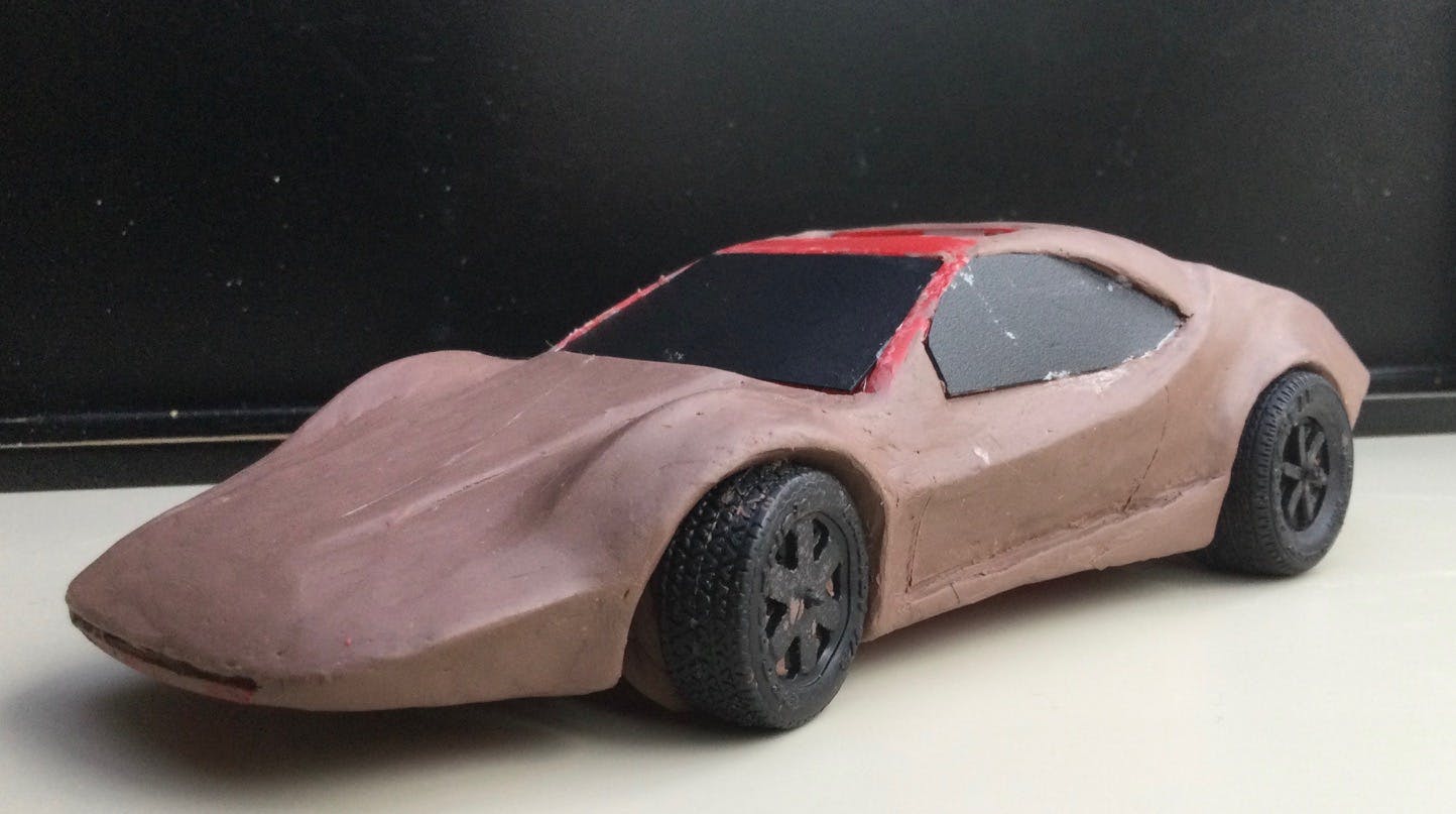 1986 Pontiac Fiero Flash Project Custom Car clay model front three quarter