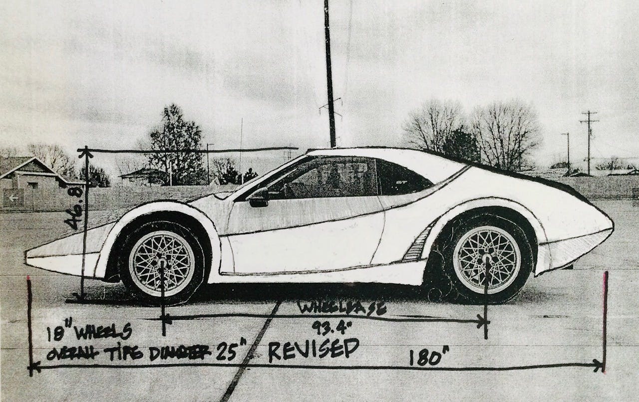 1986 Pontiac Fiero Flash Project Custom Car side profile dimension schematic