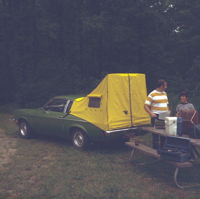 1973 Chevrolet Vega Hatchback Coupe with accessory tent