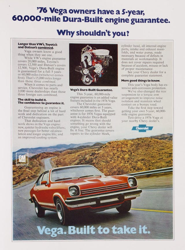 1976 Chevrolet Vega ad dura-built engine ad