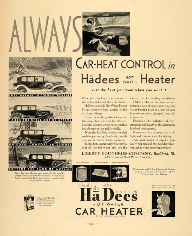 HāDees hot water car heater vintage ad