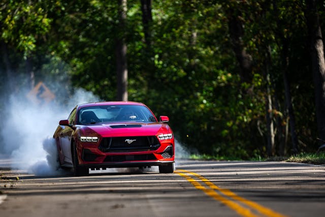 2023 Ford Mustang front tire smoke burnout action
