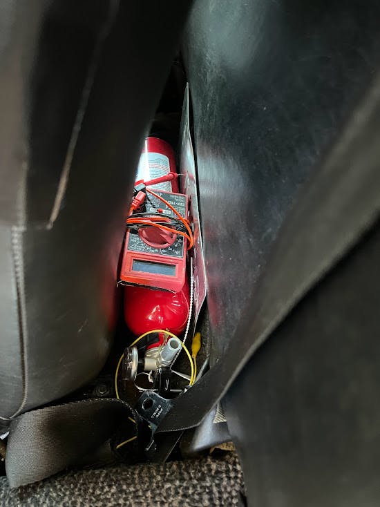 Classic Car Porsche 914 voltmeter extinguisher behind seat