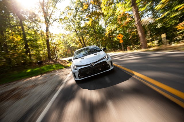 2023 Toyota GR Corolla front driving action blur