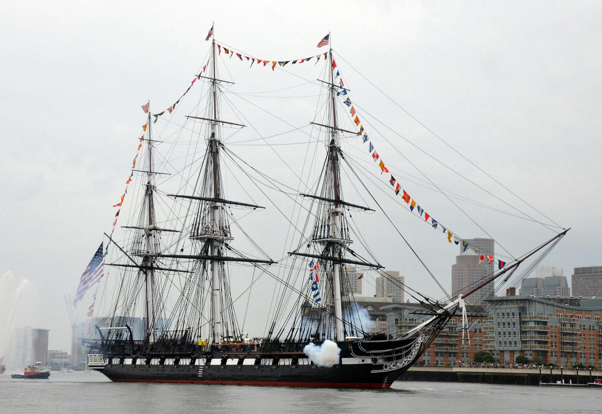 USS Constitution fires a 17-gun salute boston harbor