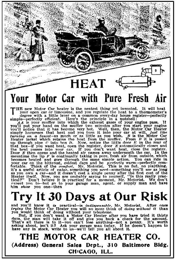 heat your motor car with pure fresh air vintage ad