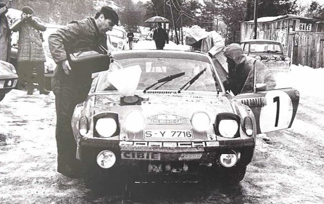 1971 Porsche 914/6 GT Monte Carlo Rally refueling b/w