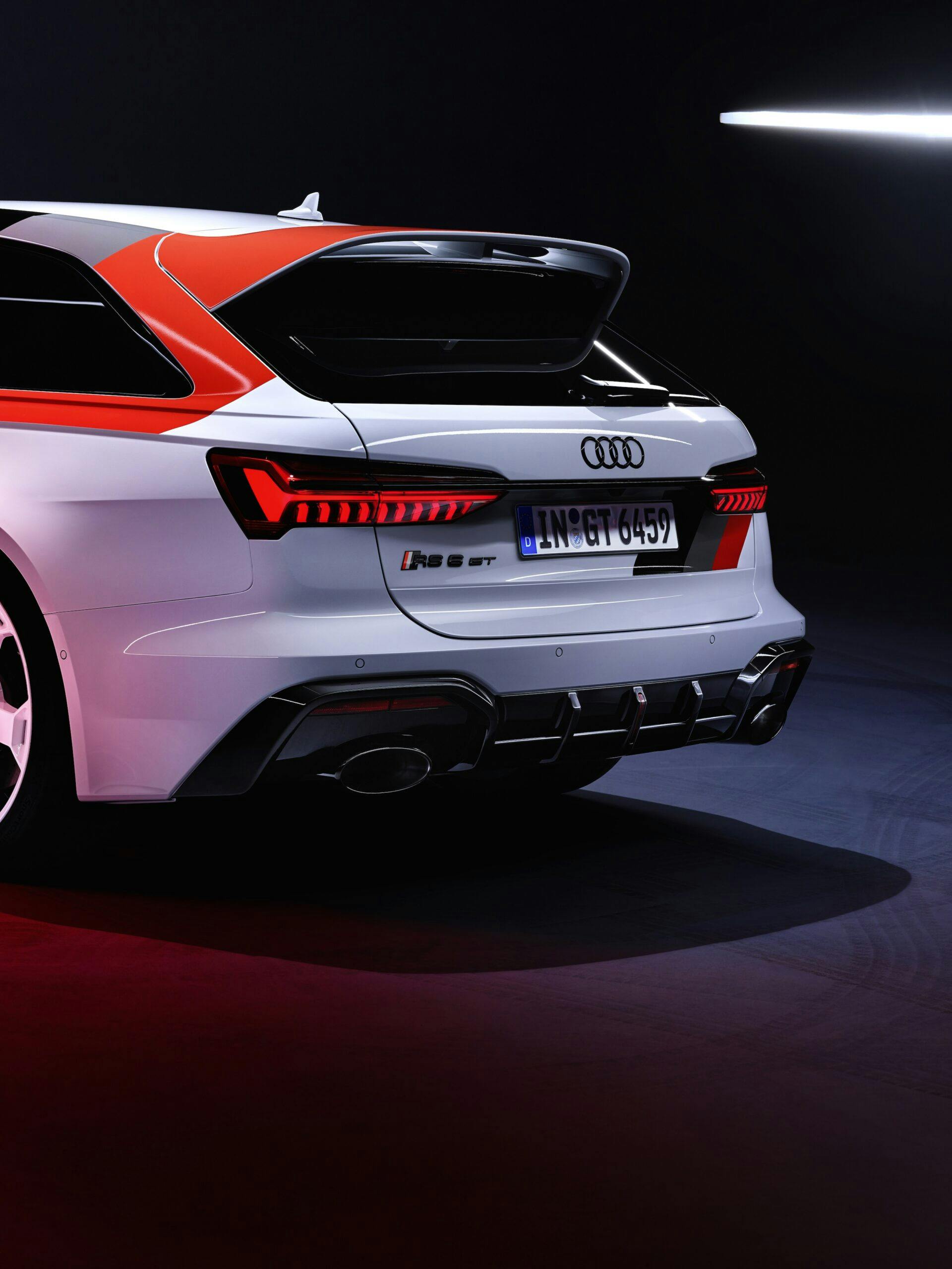 Audi RS 6 Avant GT studio rear hatch closeup vertical