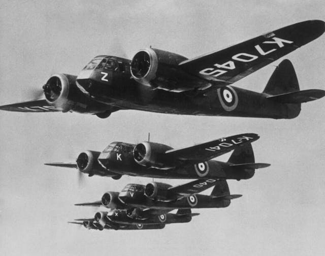 Bristol Blenheim Mkl grouping airborne RAF black white