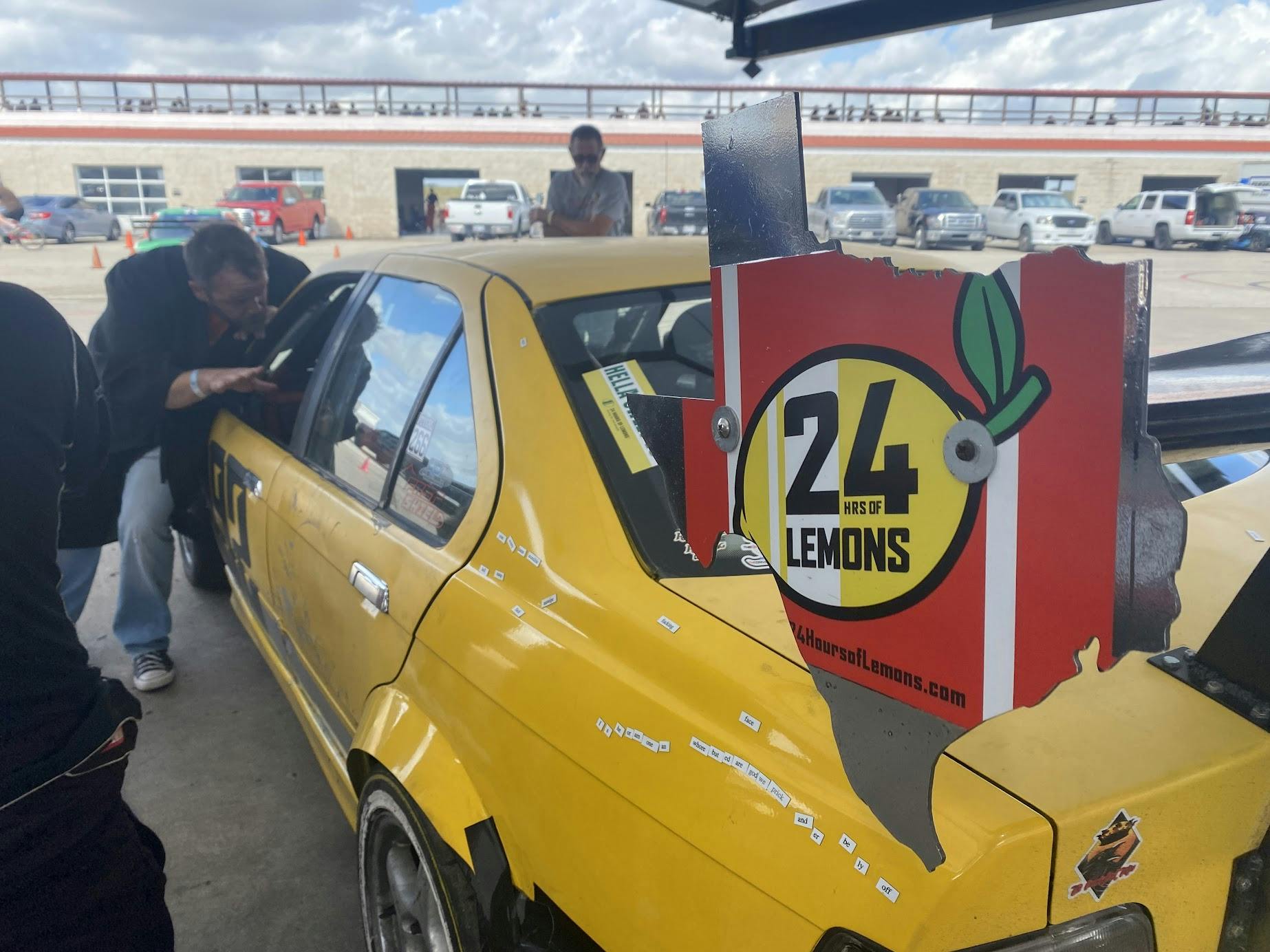 24 hours of lemons decal on BMW wing