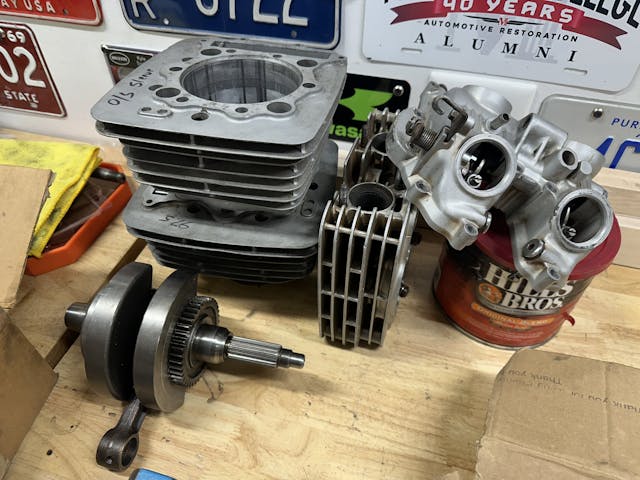 Honda XR600R engine parts pile