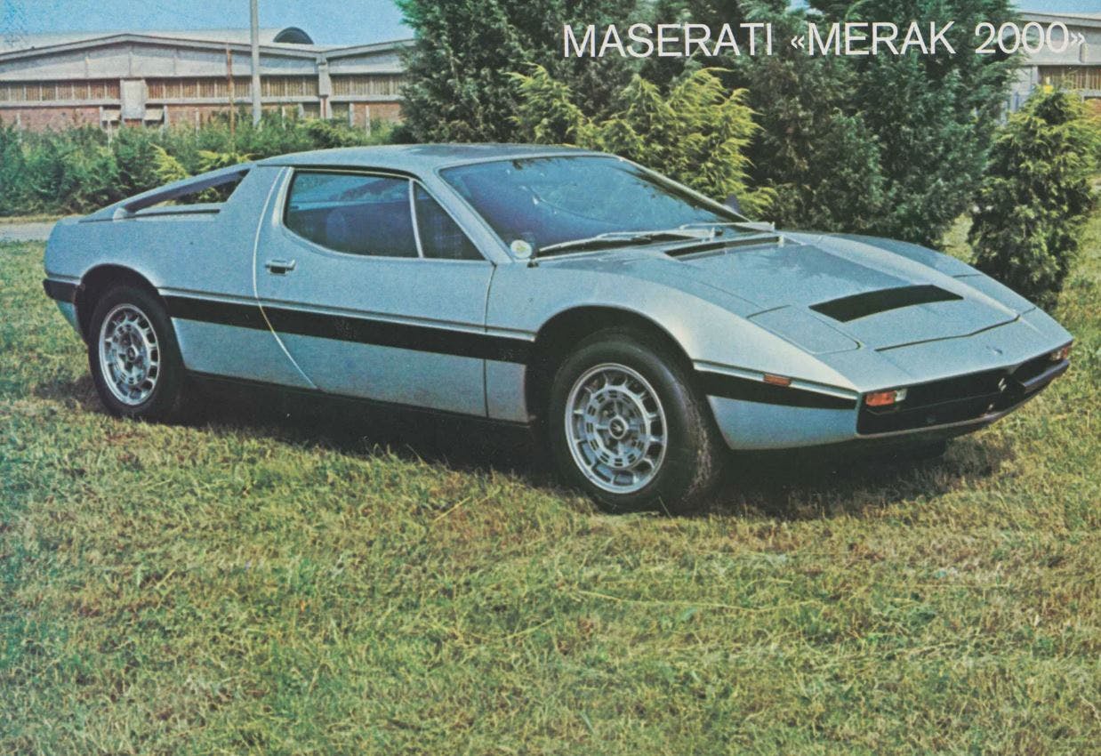 Maserati Merak 2000 silver front three quarter