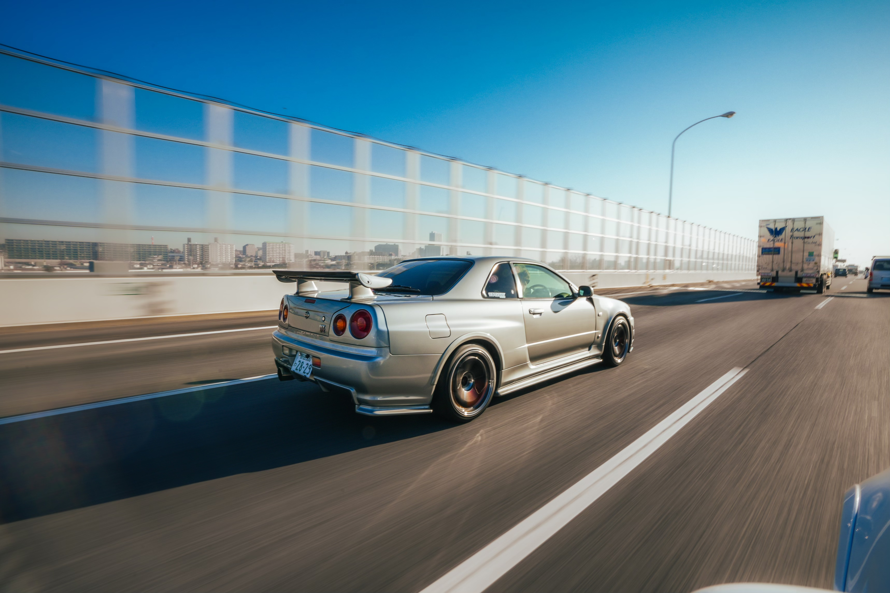 R34 Skyline rear three quarter highway action wheel to wheel Brian Jannusch photo