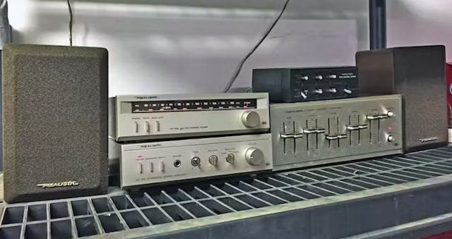 custom vintage audio equipment garage shelf