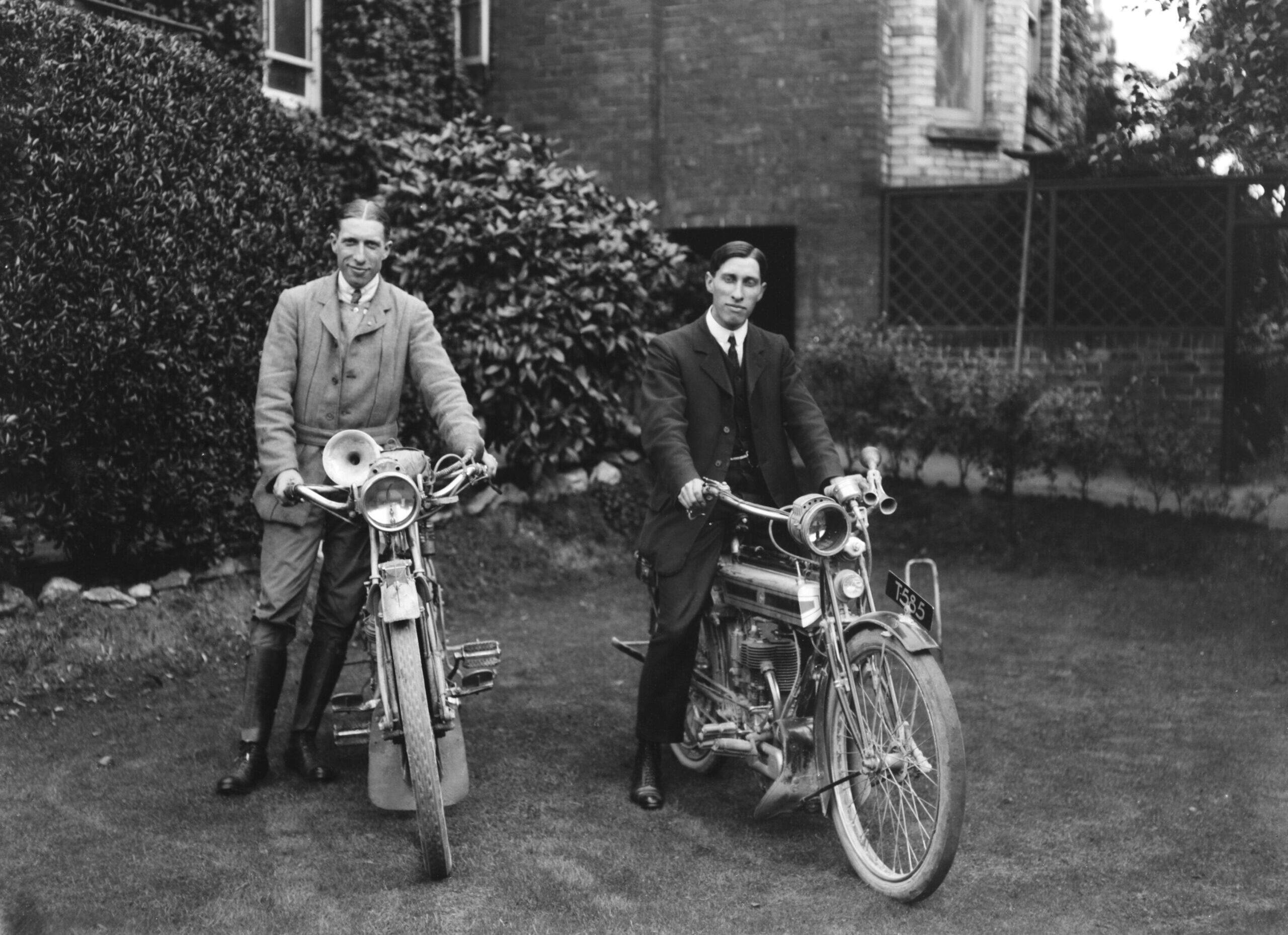 Men With Motorcycles In English Garden