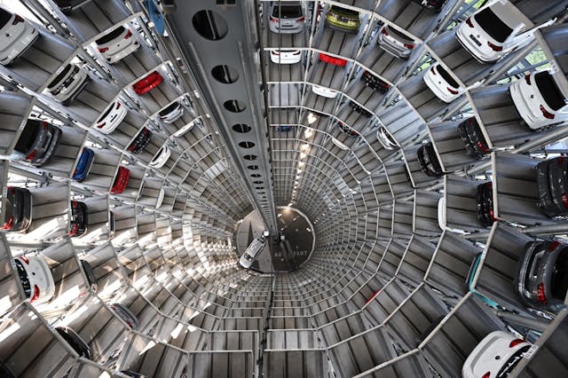 Wolfsburg Volkswagen Factory And Autostadt storage platform car elevator