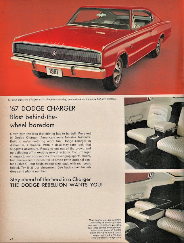 Dodge Charger rear seat ad