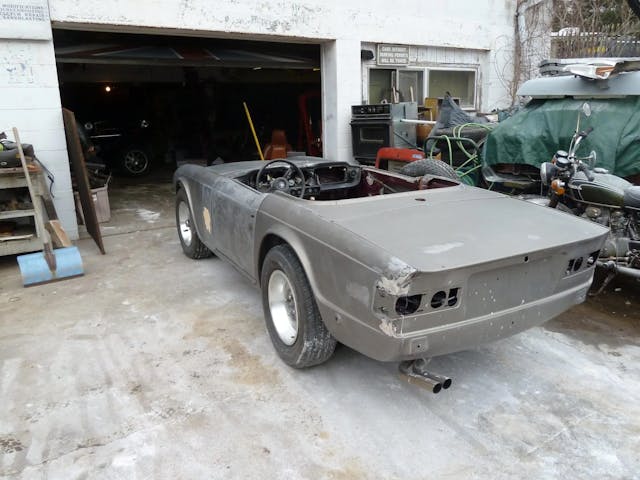 1972 Triumph TR6 restoration stripped rear 3/4