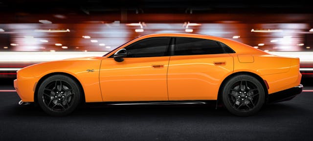 All-new four-door Dodge Charger Daytona R/T, shown in Peel Out orange exterior color