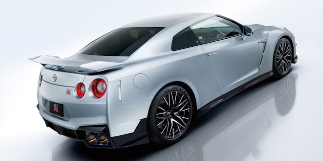 2025 Japanese-Market Nissan GT-R exterior high rear three quarter silver