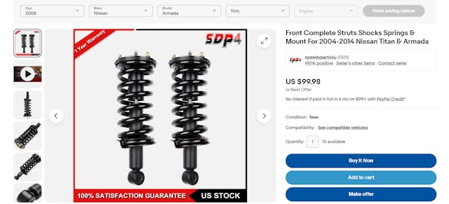 DIY Quick Struts eBay auto parts Nissan Armada SUV